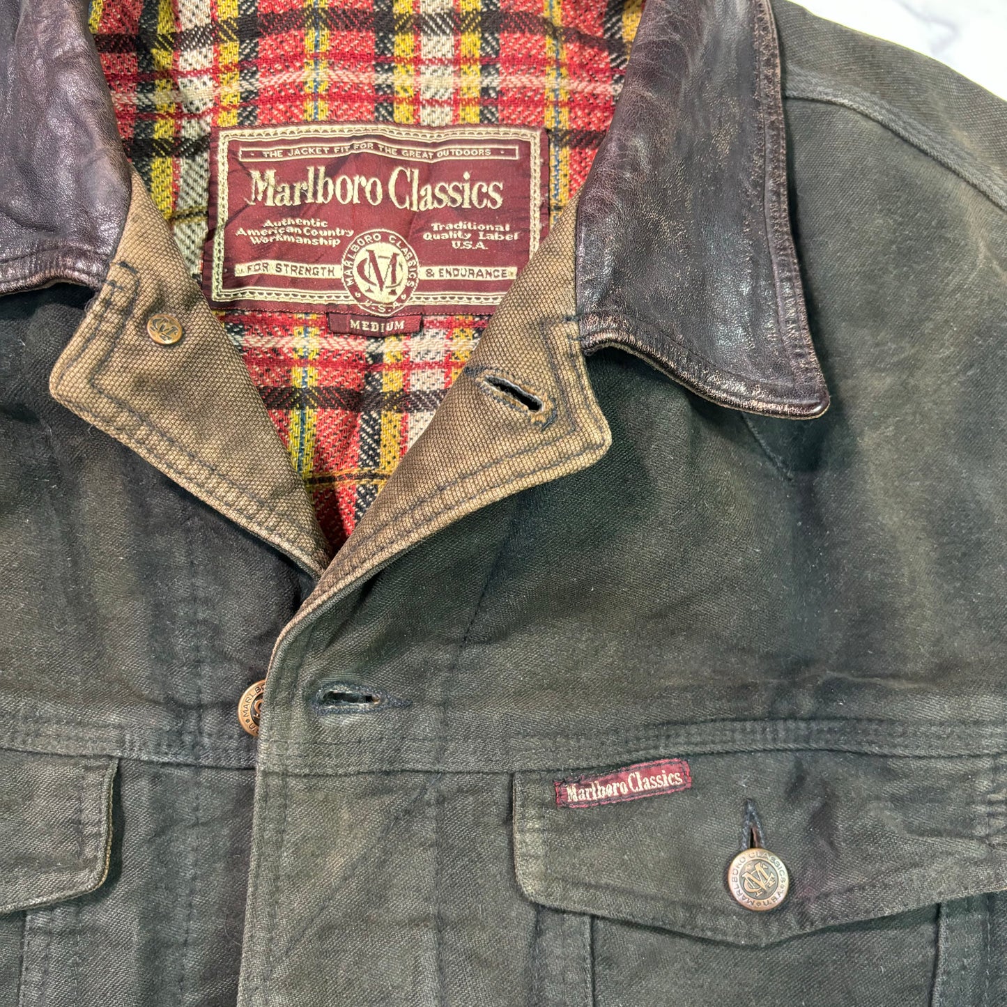 marlboro classics leather tracker jacket 90s