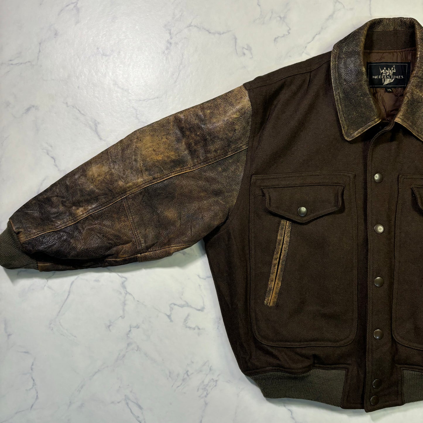 modern times wool leather bomber jacket