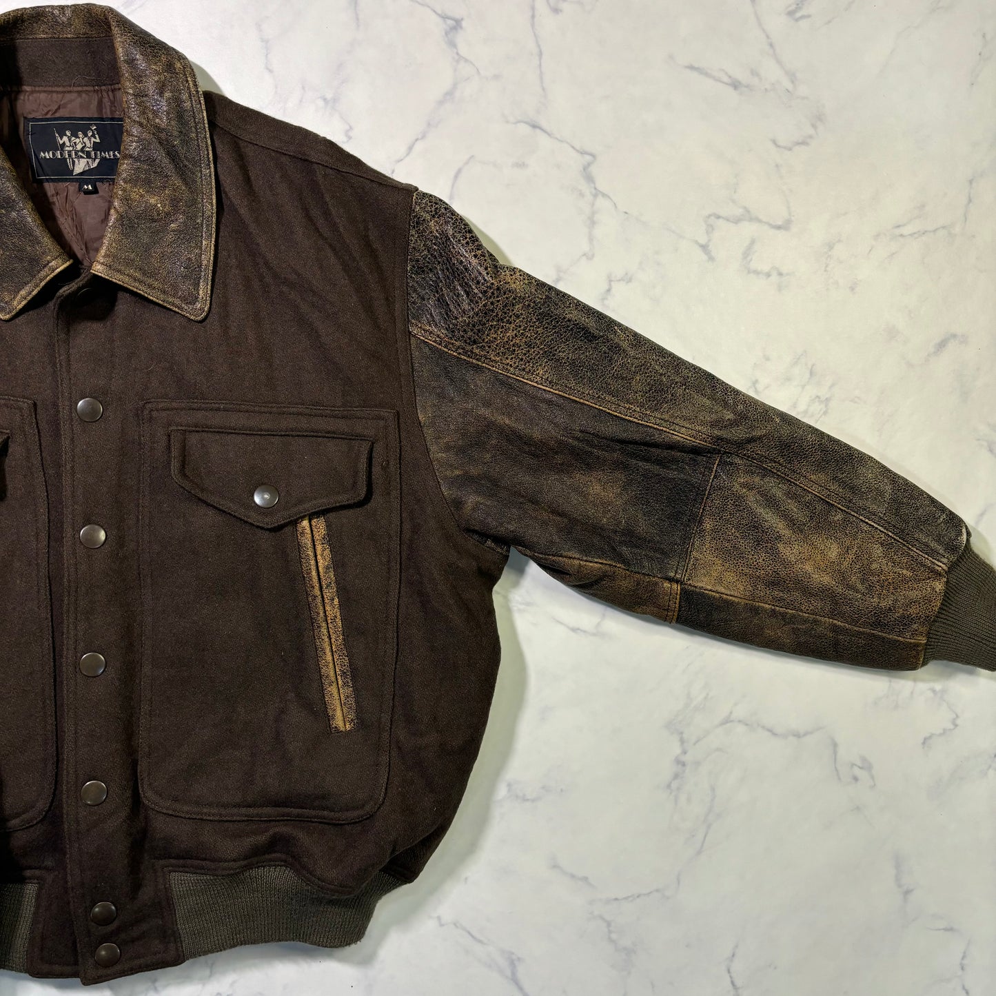 modern times wool leather bomber jacket