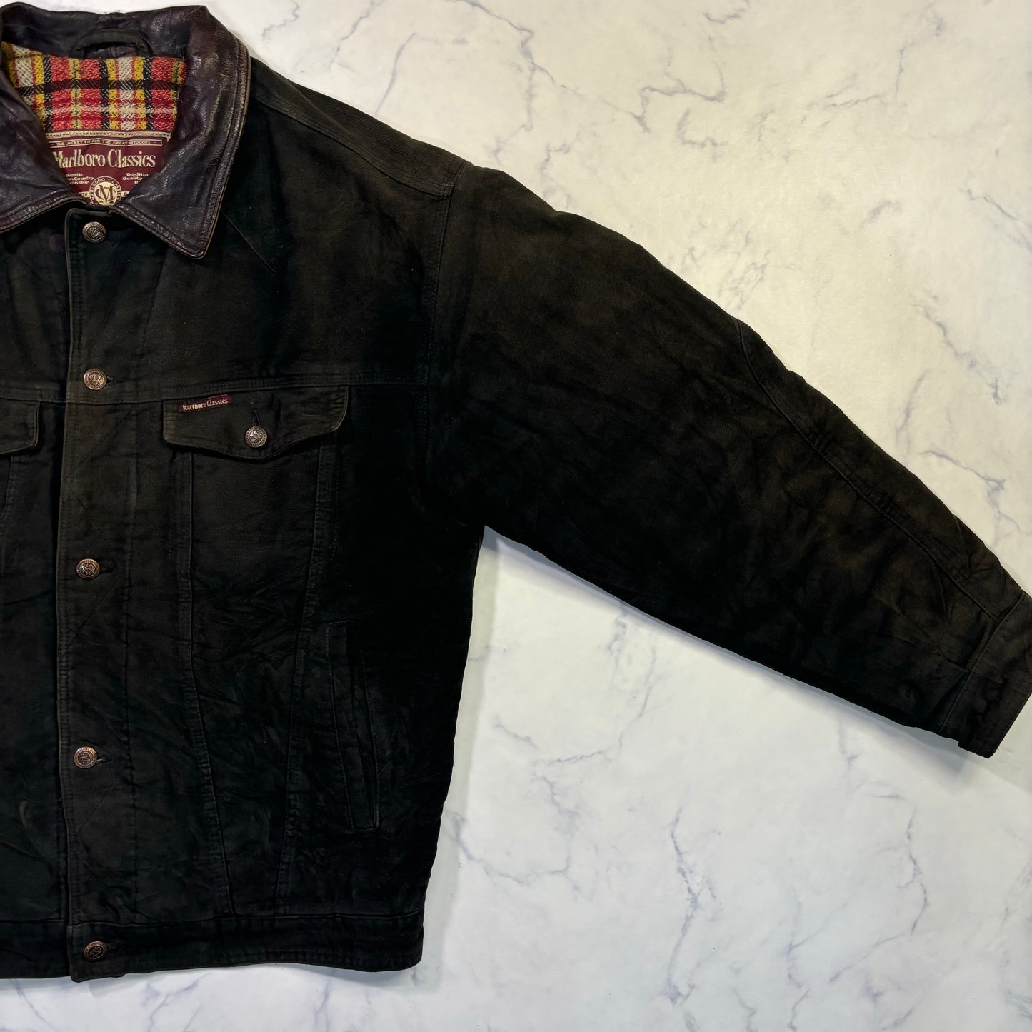 marlboro classics leather tracker jacket 90s