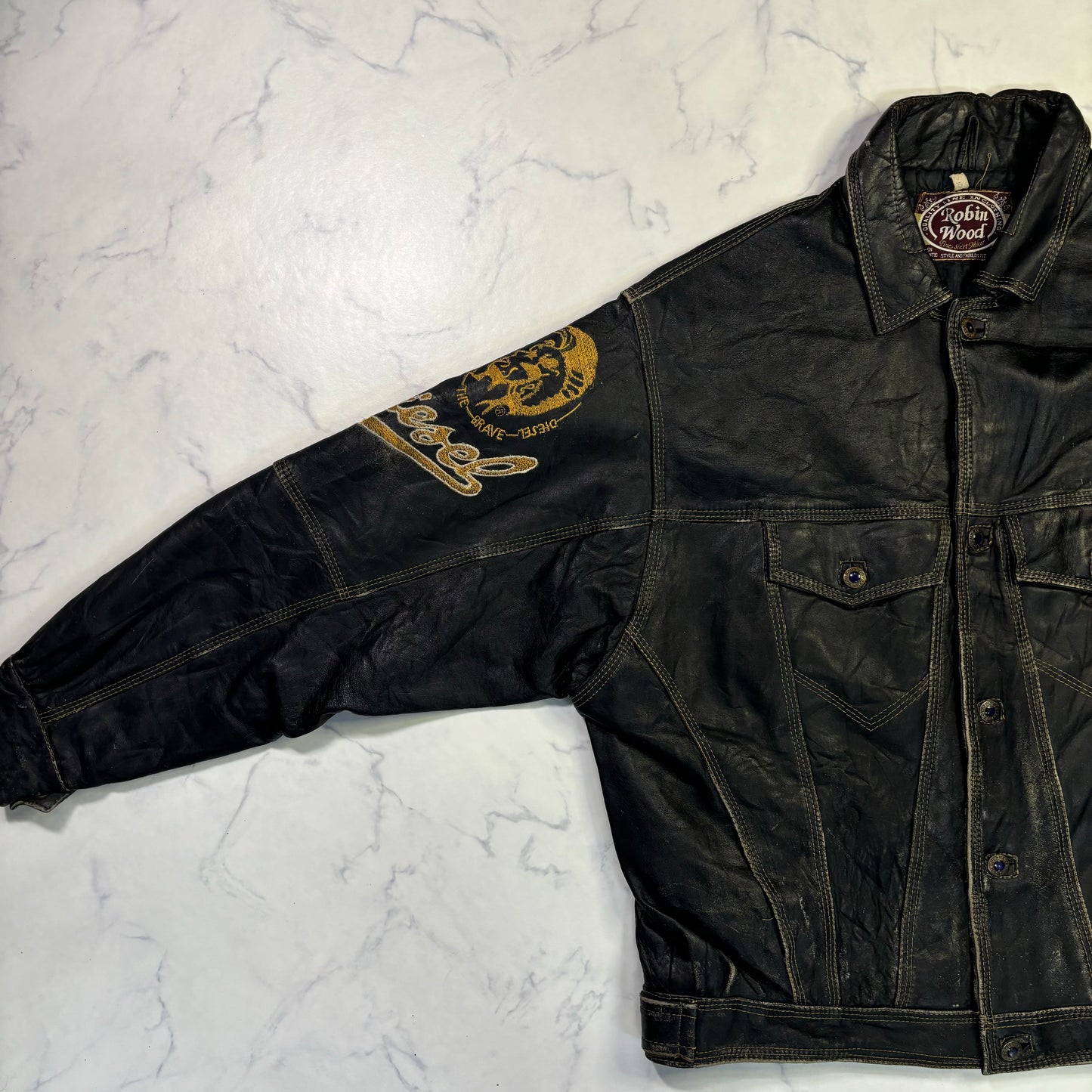 diesel robin wood leather jacket 90s~00s