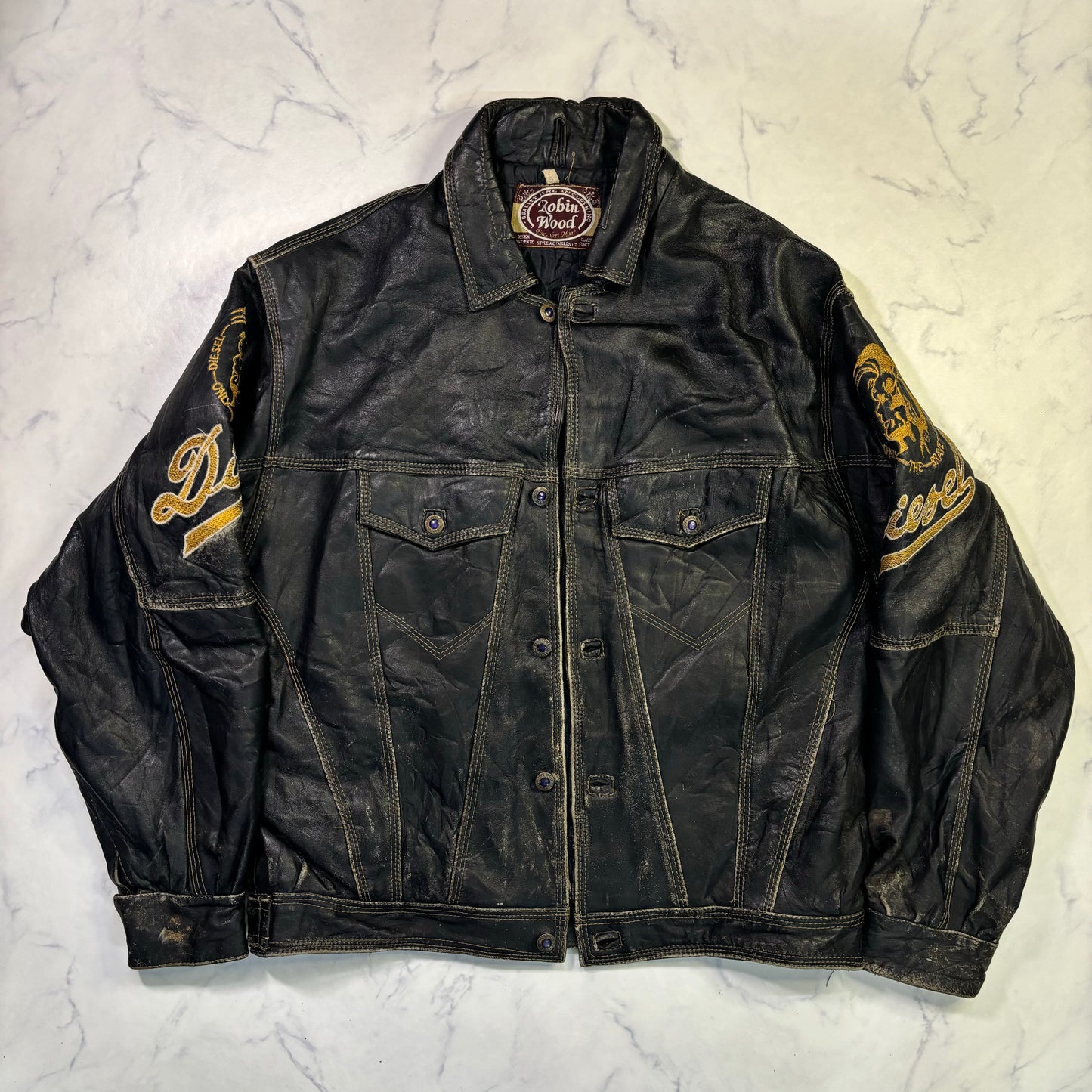 diesel robin wood leather jacket 90s~00s