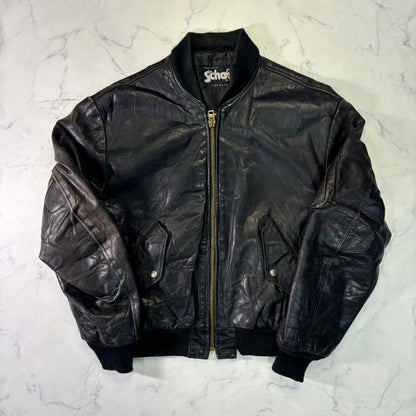 Schott Leather Bomber Jacket Black 90s Size44