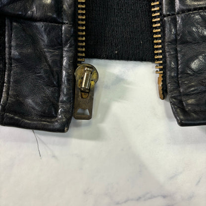 Schott Leather Bomber Jacket Black 90s Size44