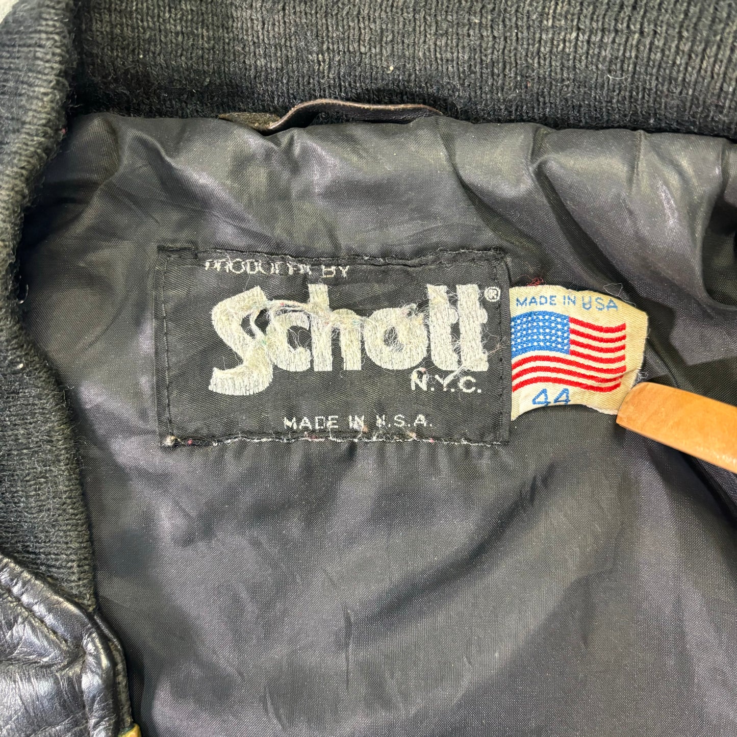 Schott Leather Bomber Jacket Black 90s Size44