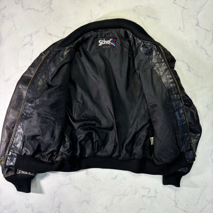 Schott Leather Bomber Jacket Black 90s Size44