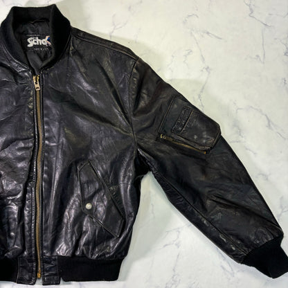 Schott Leather Bomber Jacket Black 90s Size44