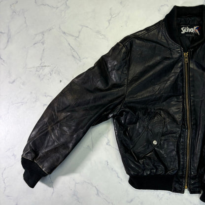 Schott Leather Bomber Jacket Black 90s Size44