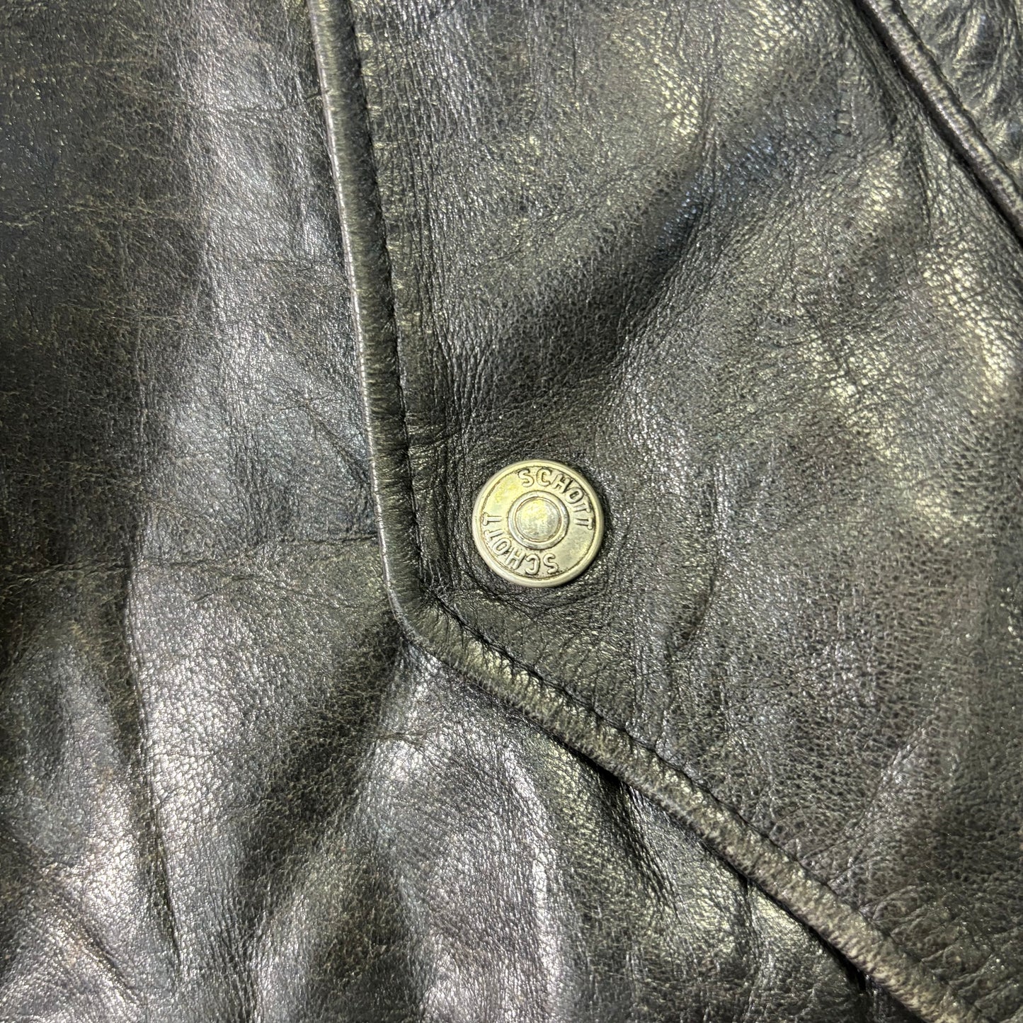 Schott Leather Bomber Jacket Black 90s Size44