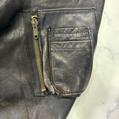 Schott Leather Bomber Jacket Black 90s Size44
