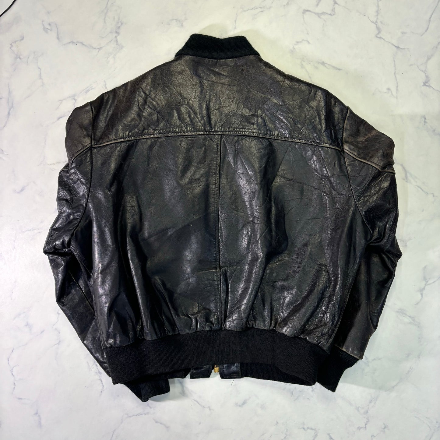 Schott Leather Bomber Jacket Black 90s Size44