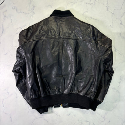 Schott Leather Bomber Jacket Black 90s Size44