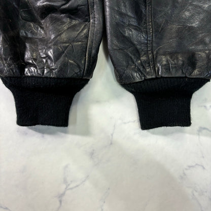 Schott Leather Bomber Jacket Black 90s Size44
