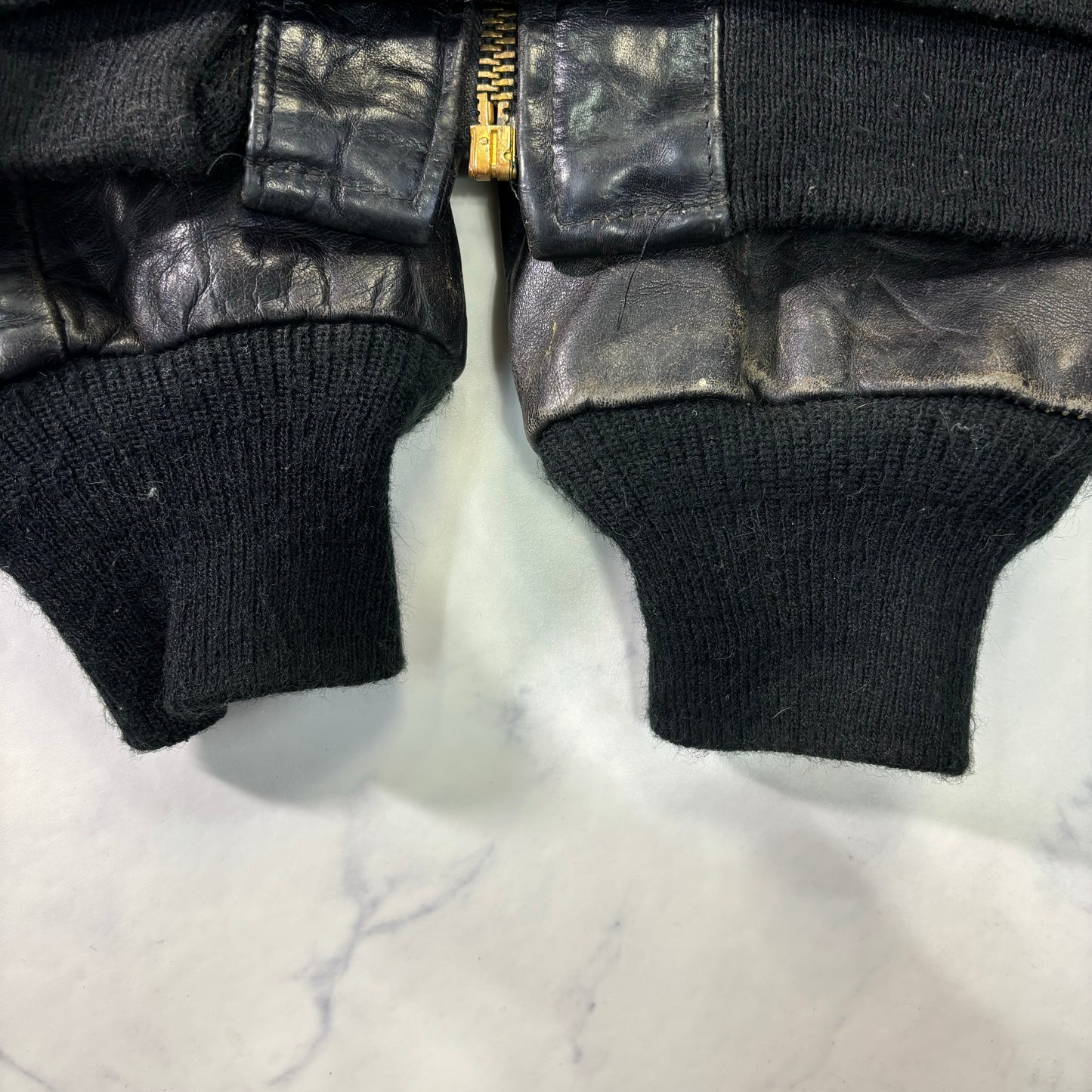 Schott Leather Bomber Jacket Black 90s Size44