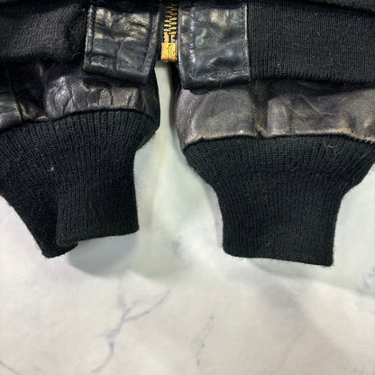 Schott Leather Bomber Jacket Black 90s Size44