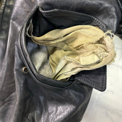 Schott Leather Bomber Jacket Black 90s Size44