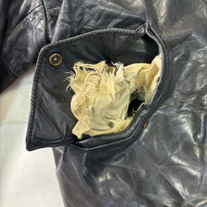 Schott Leather Bomber Jacket Black 90s Size44