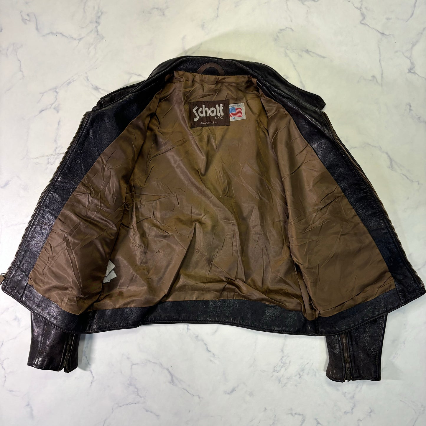 Schott Leather Cafe Racer Jacket Single Rider Black 90s M