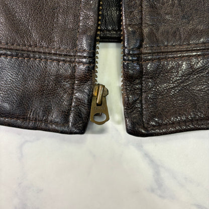 Schott Leather Cafe Racer Jacket Single Rider Black 90s M