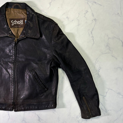 Schott Leather Cafe Racer Jacket Single Rider Black 90s M