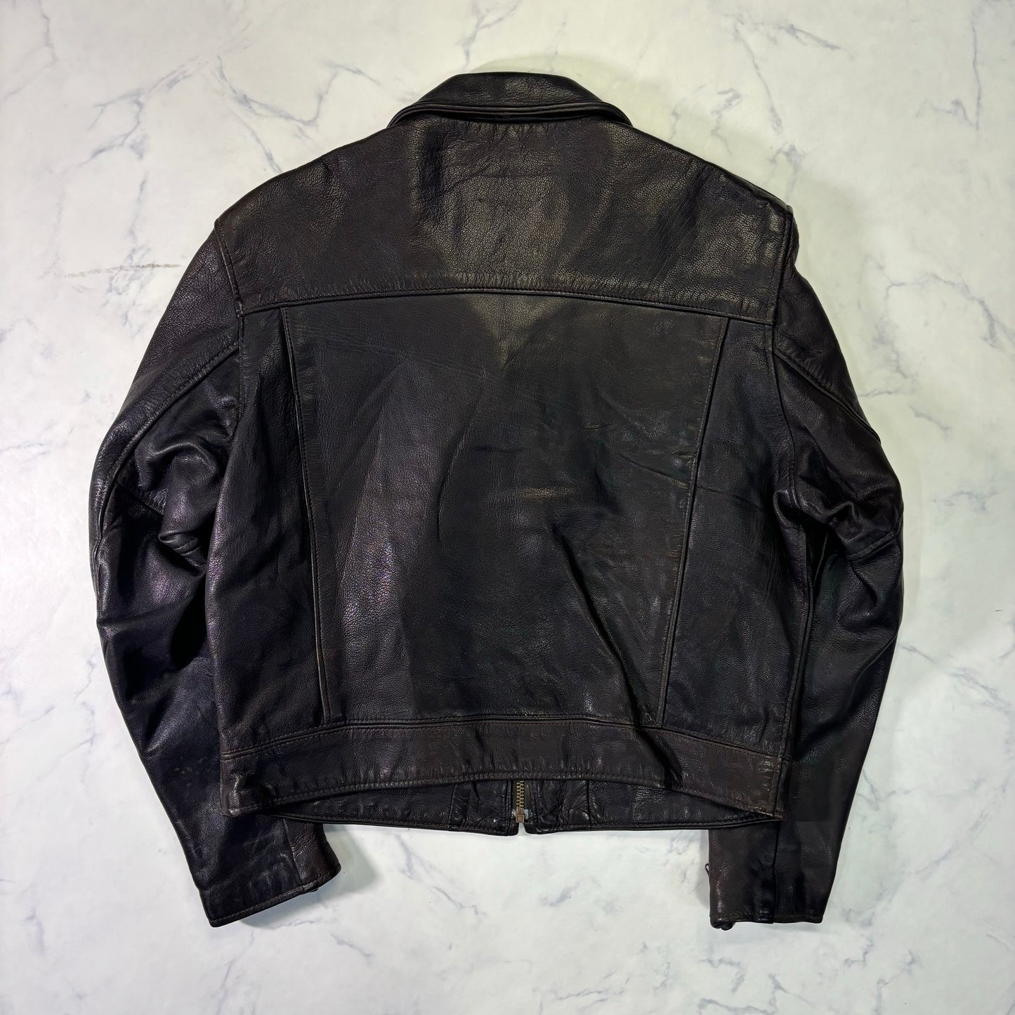 Schott Leather Cafe Racer Jacket Single Rider Black 90s M