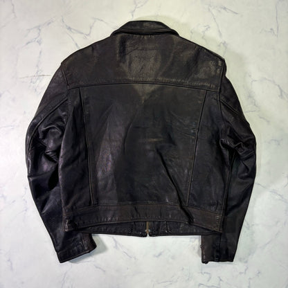 Schott Leather Cafe Racer Jacket Single Rider Black 90s M