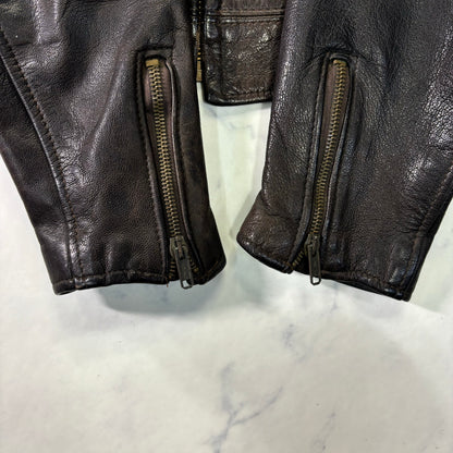 Schott Leather Cafe Racer Jacket Single Rider Black 90s M