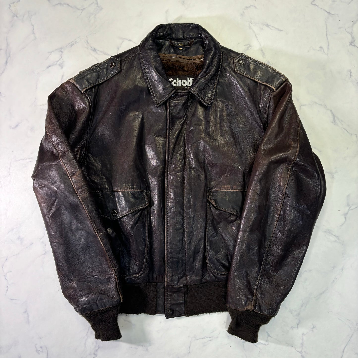 Schott A-2 Leather Flight Jacket Brown 80s Size48
