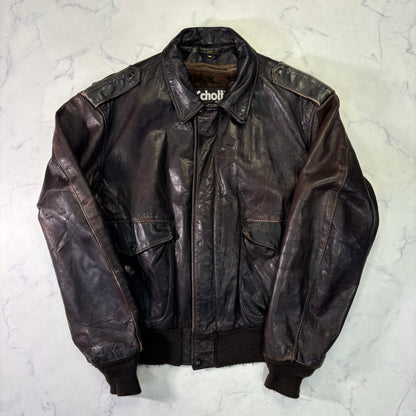 Schott A-2 Leather Flight Jacket Brown 80s Size48