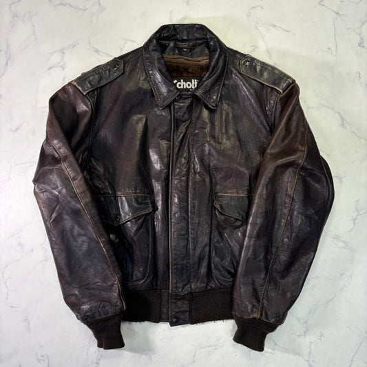 Schott A-2 Leather Flight Jacket Brown 80s Size48