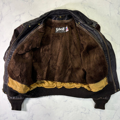 Schott A-2 Leather Flight Jacket Brown 80s Size48