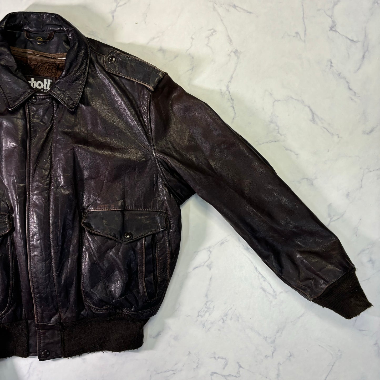 Schott A-2 Leather Flight Jacket Brown 80s Size48