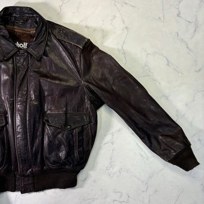 Schott A-2 Leather Flight Jacket Brown 80s Size48