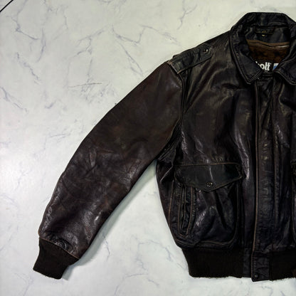 Schott A-2 Leather Flight Jacket Brown 80s Size48