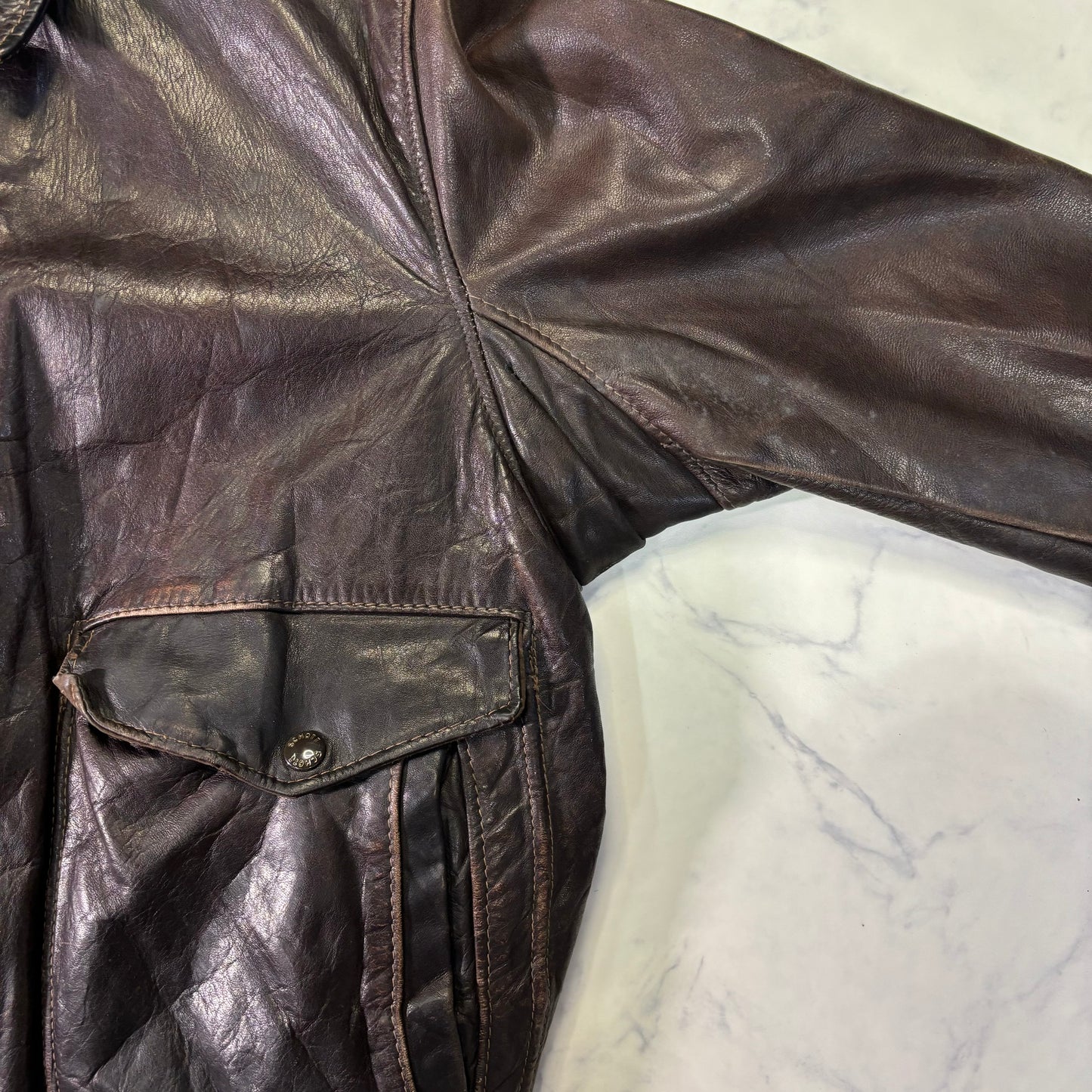 Schott A-2 Leather Flight Jacket Brown 80s Size48