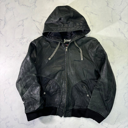 Schott Leather Hoodie Black 90s XXL