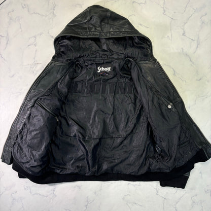Schott Leather Hoodie Black 90s XXL