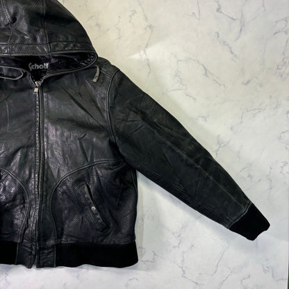 Schott Leather Hoodie Black 90s XXL