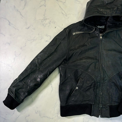 Schott Leather Hoodie Black 90s XXL