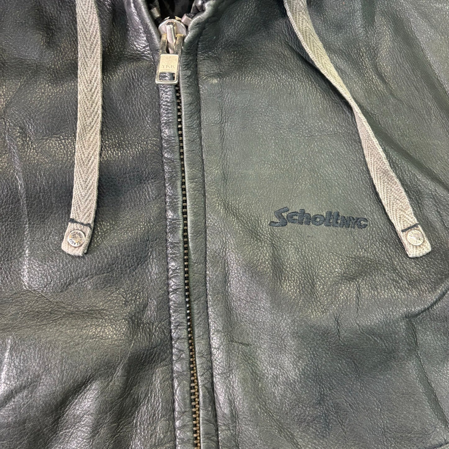 Schott Leather Hoodie Black 90s XXL