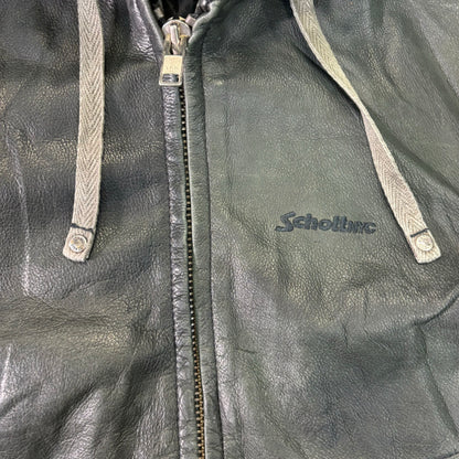 Schott Leather Hoodie Black 90s XXL