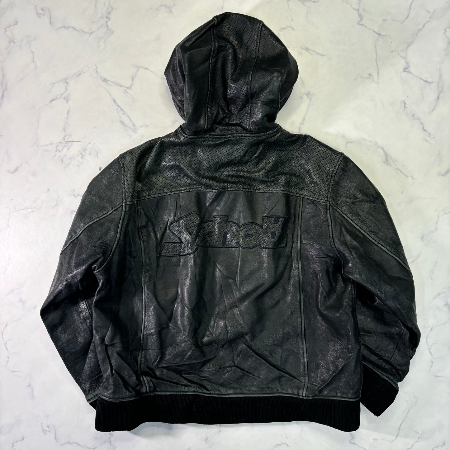 Schott Leather Hoodie Black 90s XXL