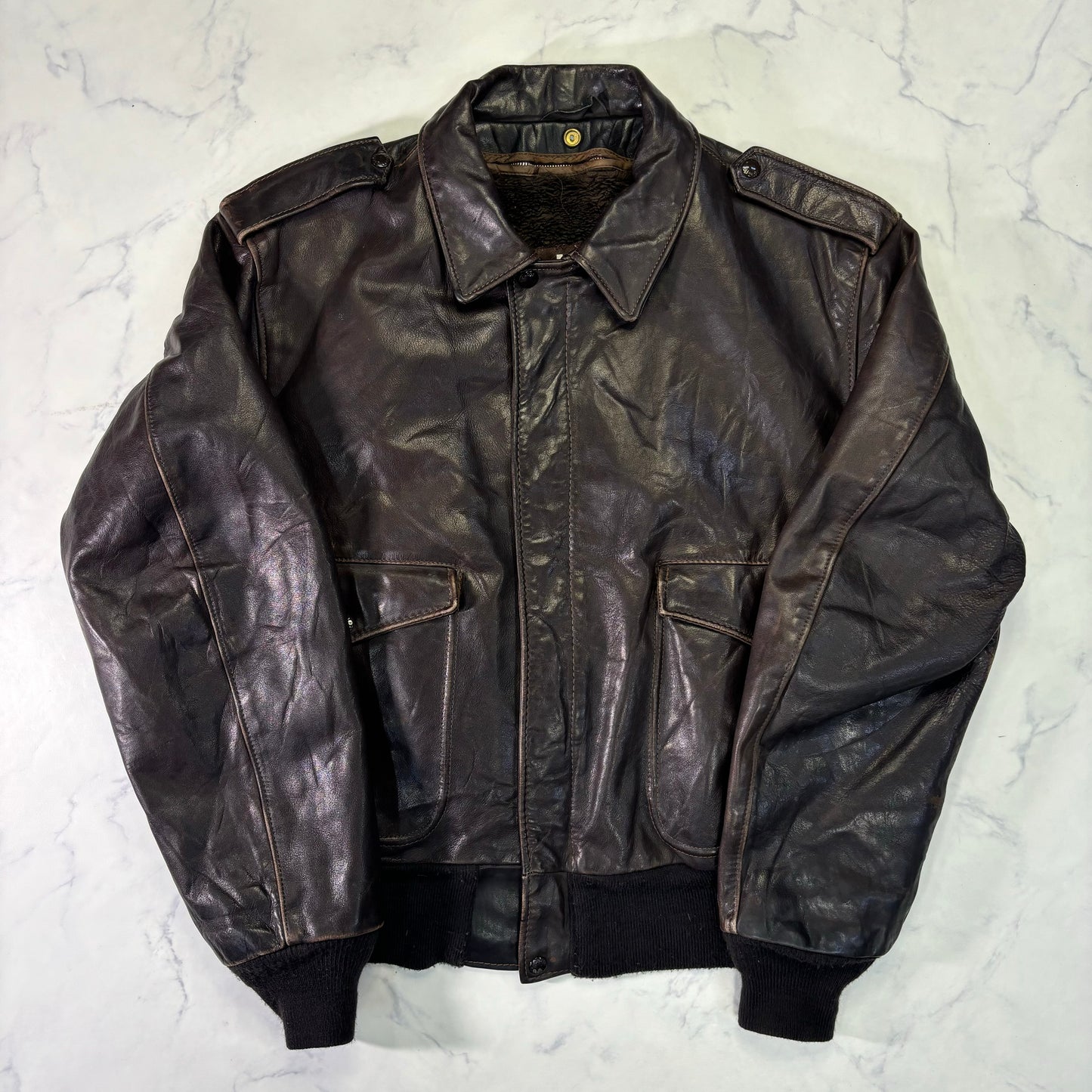 Schott A-2 Leather Flight Jacket Brown 80s Size46