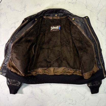 Schott A-2 Leather Flight Jacket Brown 80s Size46