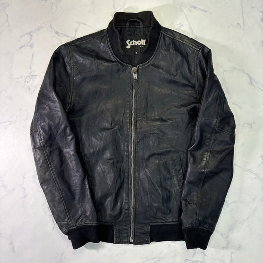 Schott Leather Bomber Jacket Black 90s S