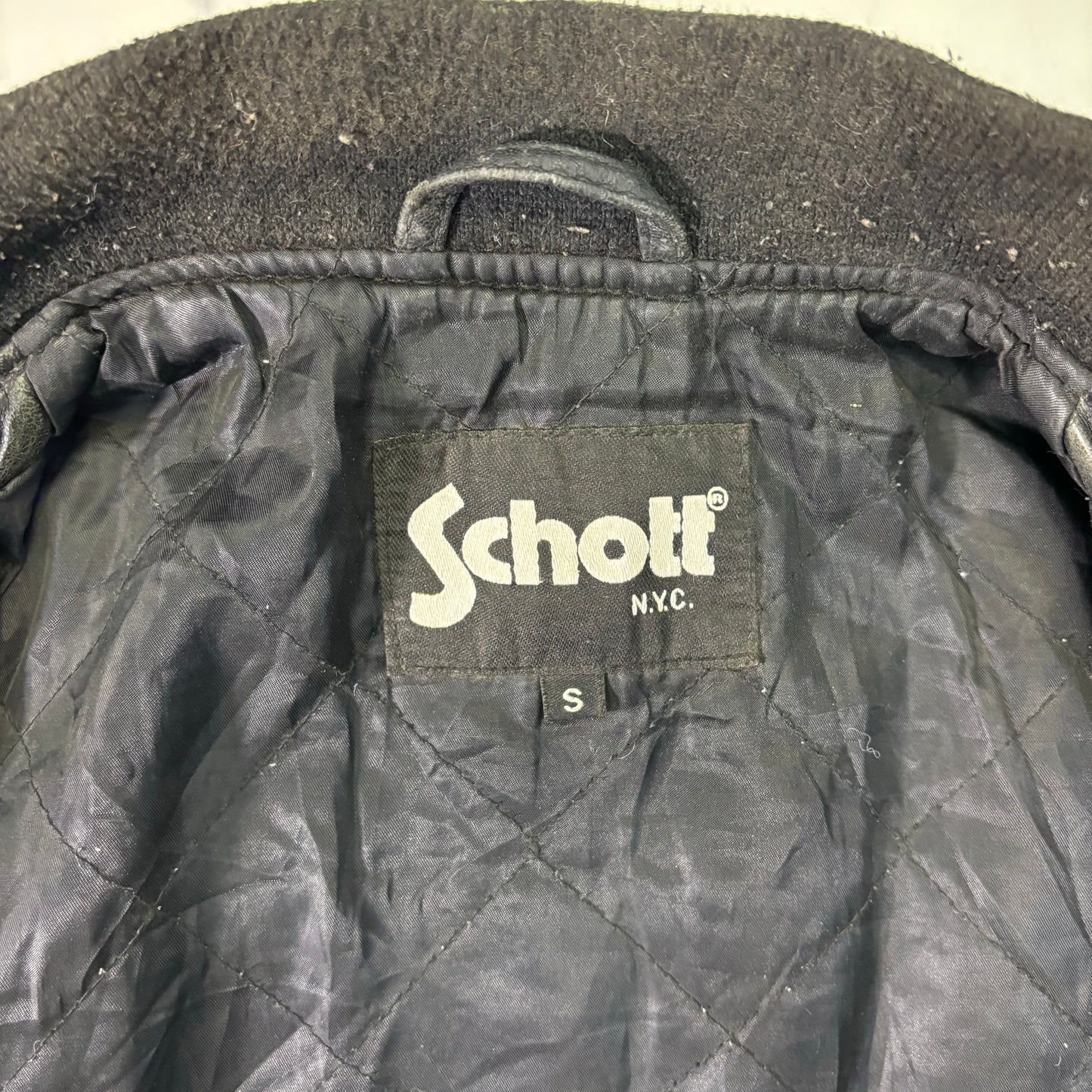 Schott Leather Bomber Jacket Black 90s S