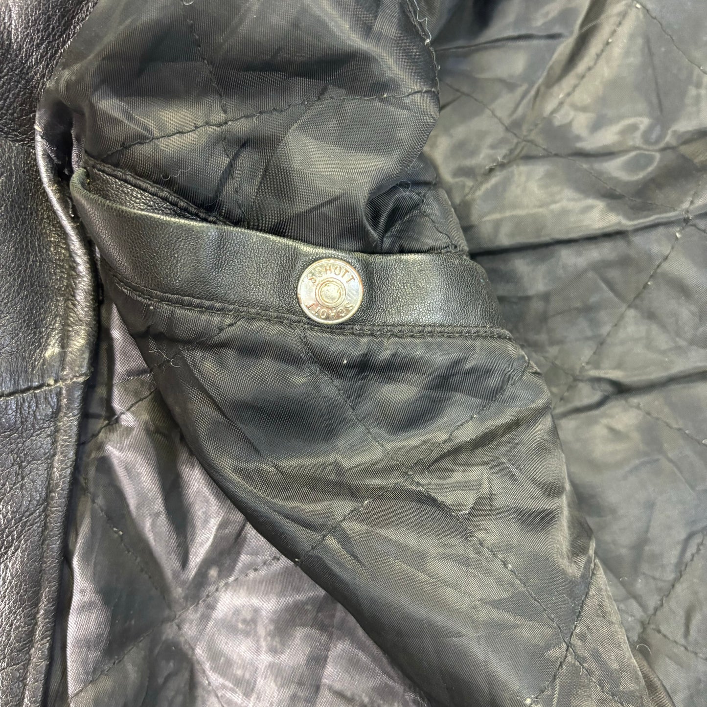 Schott Leather Bomber Jacket Black 90s S