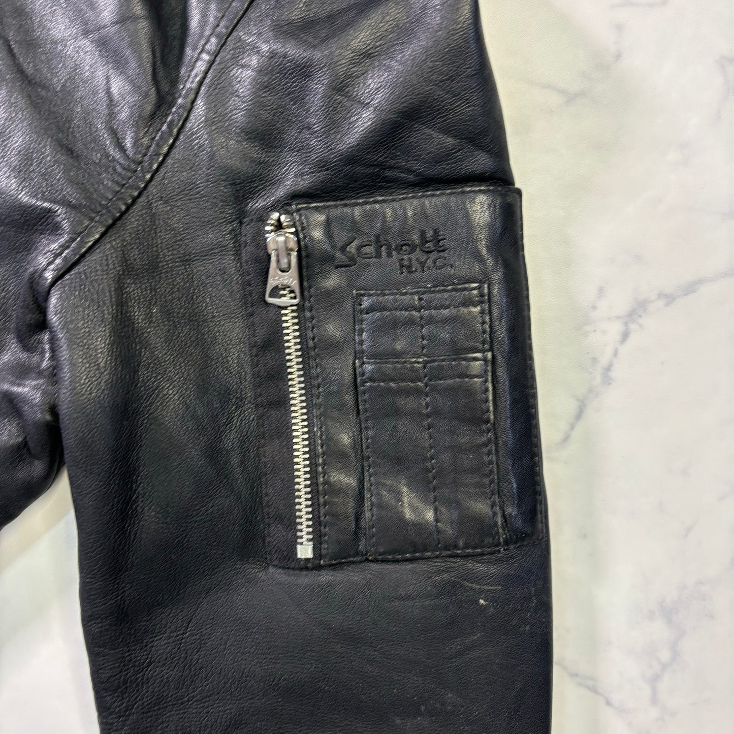 Schott Leather Bomber Jacket Black 90s S