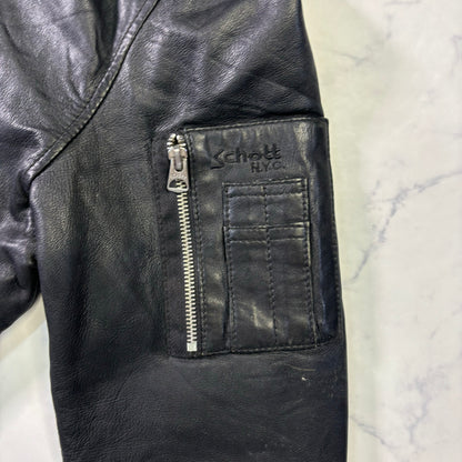 Schott Leather Bomber Jacket Black 90s S