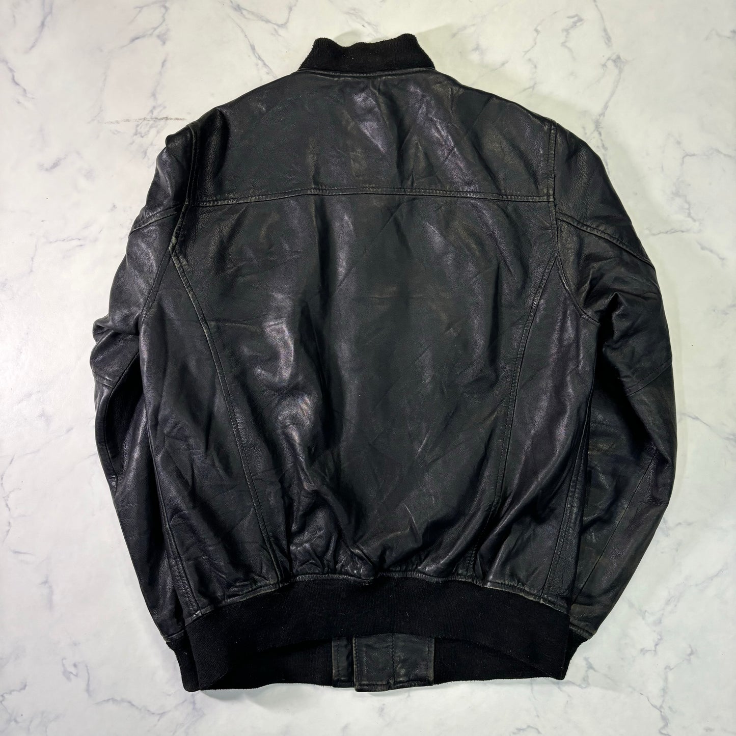 Schott Leather Bomber Jacket Black 90s S